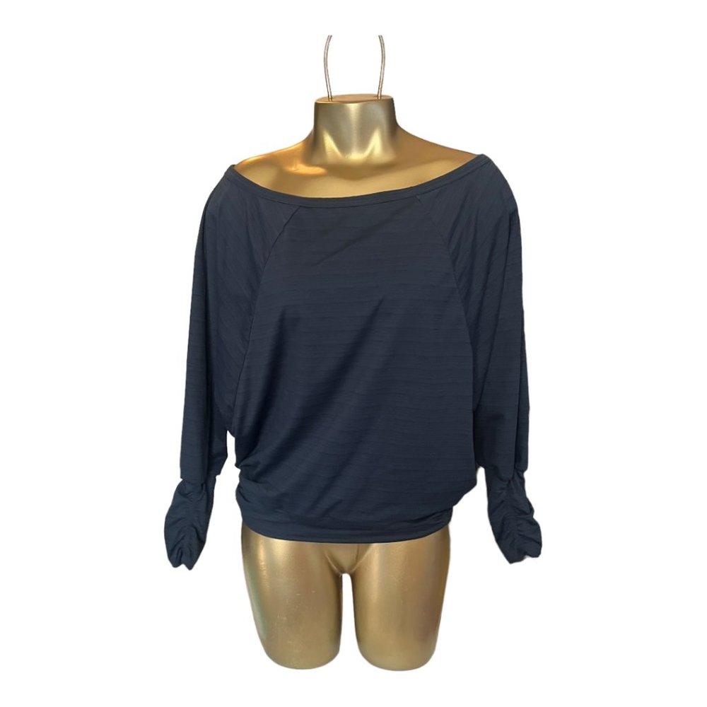 Prana Navy Boat Shoulder Stretchy Top, Size Small